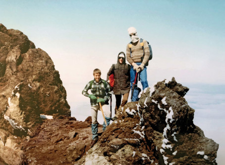 Rich Naish (left), friend Richard Kirk (middle) and Tim Naish on Mount Taranaki.