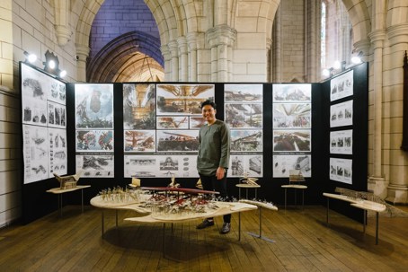Izzat Ramli with his project 'A drawing from 'Continuum: Reimagining the Future of an Arguably Broken Oceania'.