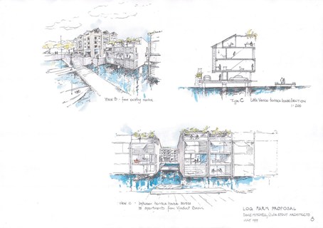 Proposal for housing on the Log Farm, Auckland waterfront, 1999